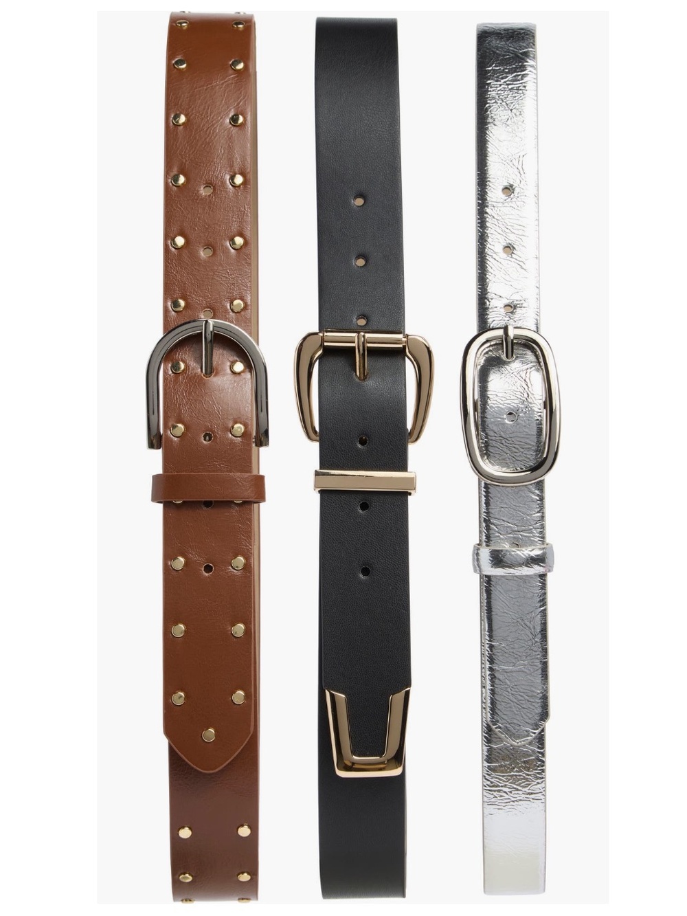 Vince Camuto Size Medium 3-Pack Belts Black Brown Silver Studded Faux Leather